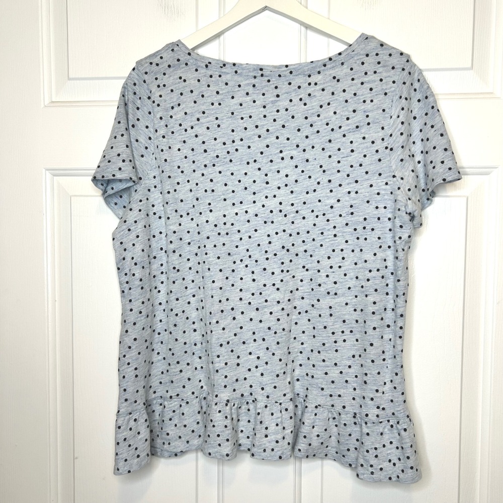 Talbots Martinique Polka Dot Ruffle Hem T Shirt Light Size 1X - Picture 3 of 5